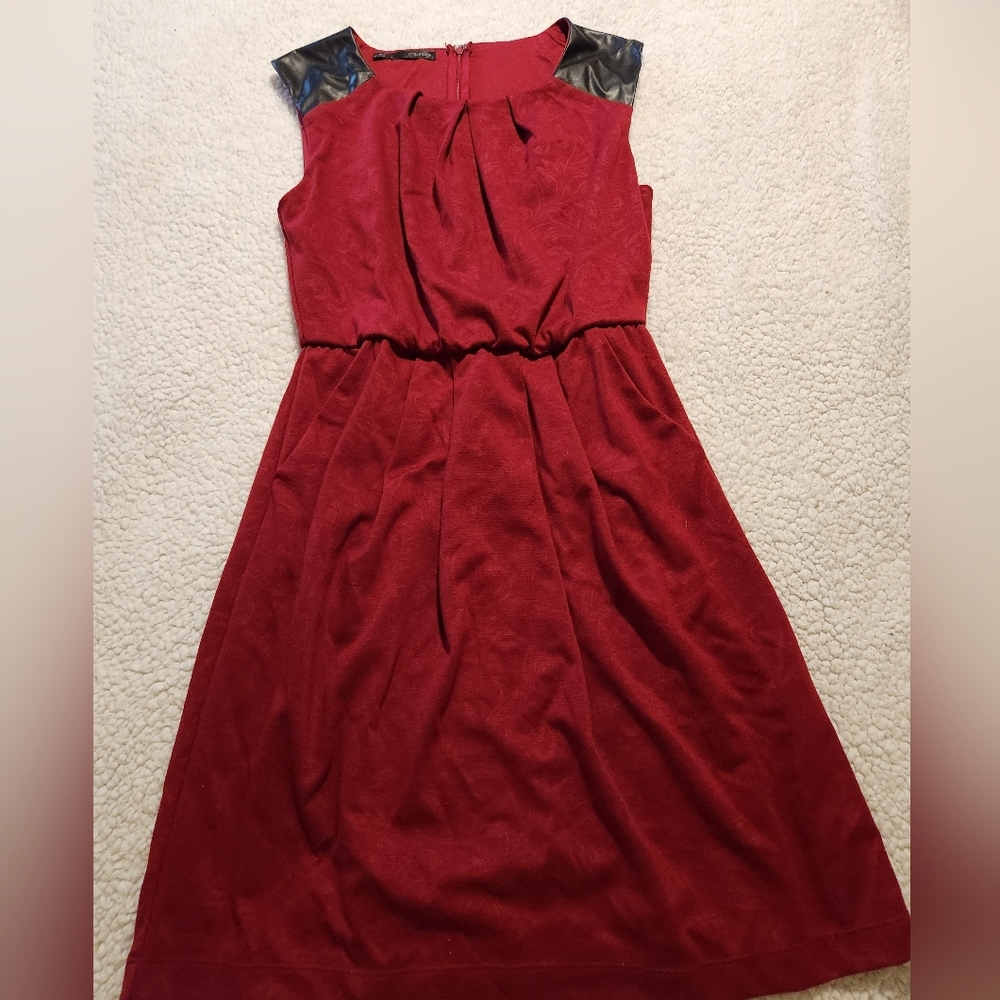 Maurices Black Pleather Zip Up Knee Length Dress with Pockets! Size 3/4